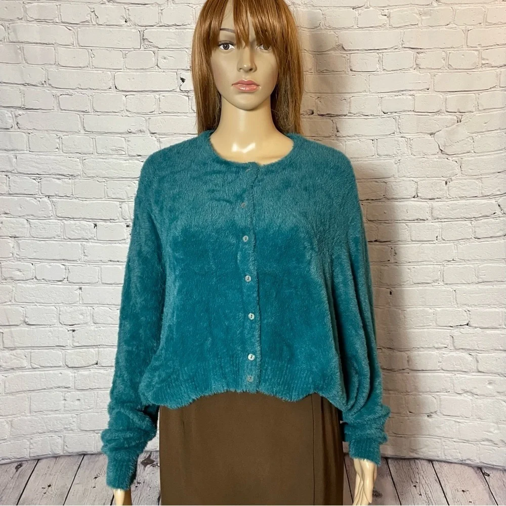 New Free People FP One Wyatt Teal Long Sleeve Sweater Size XS